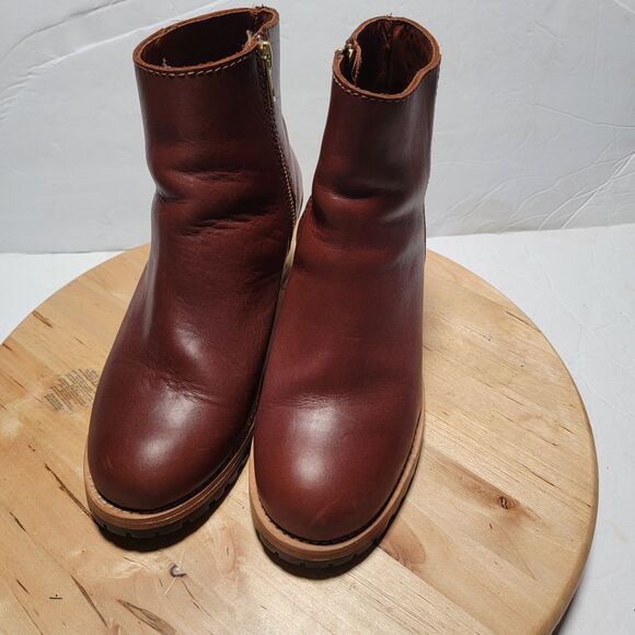 patina Shoes - Patina Leather Ankle Boots Lug Sole Zip Booties Brown Women’s Size 9
